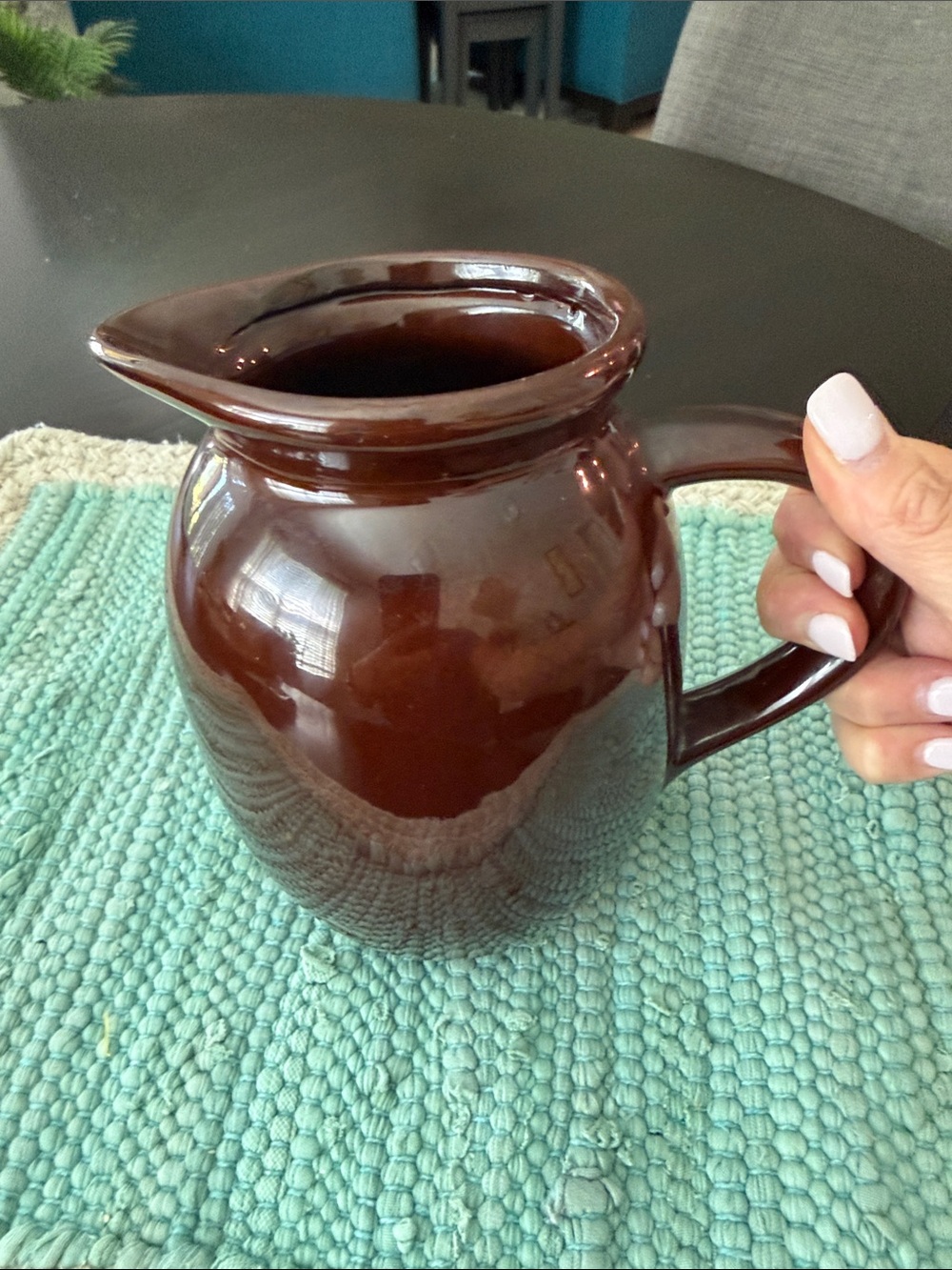 Vintage Glazed Brown Pottery Pitcher/Vase - Home Art